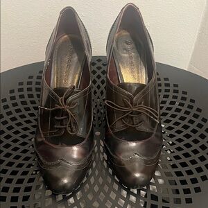 Arturo Chiang Dark Brown Lace Up Oxford Style High Heeled Shoes